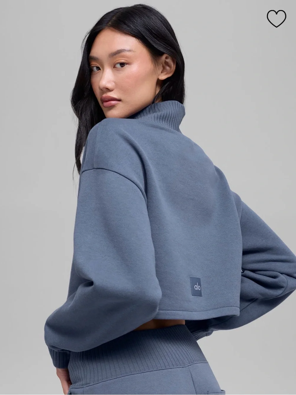 Cropped Mock Neck Sweatshirt - Blue